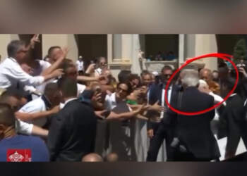 Papa Leo XIV goditet nga një lodër pelushi gjatë takimit në ‘San Damas’