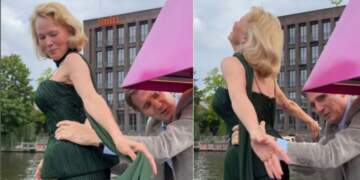 Pamela Anderson dhe Liam Neeson riprodhojnë skenën legjendare të Titanikut