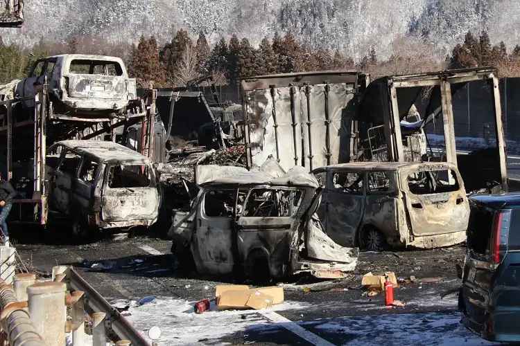 Aksidente zinxhir në Japoni nga bora dhe akulli: Dy të vdekur dhe 26 të plagosur