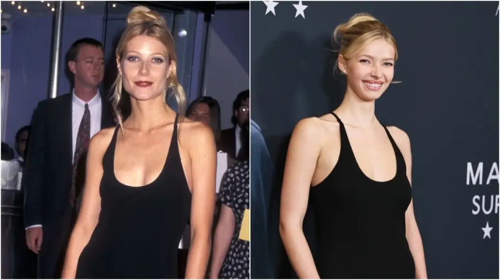 Vajza e Gwyneth Paltrow shfaqet me fustanin që e kishte veshur nëna e saj në vitin 1996