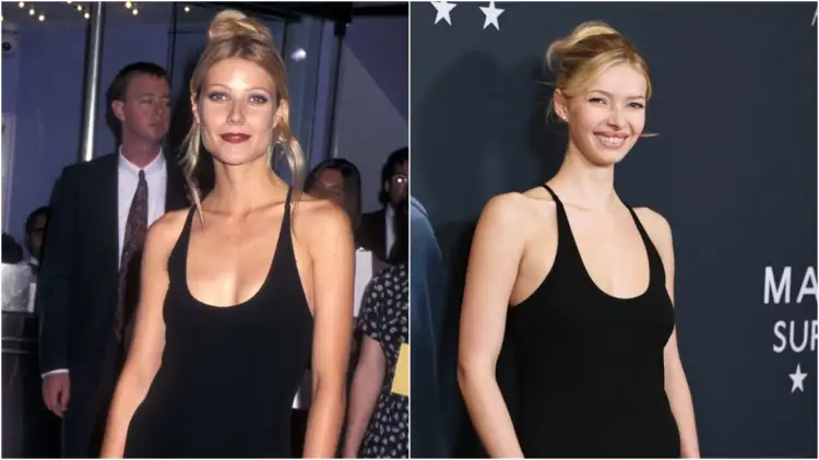 Vajza e Gwyneth Paltrow shfaqet me fustanin që e kishte veshur nëna e saj në vitin 1996