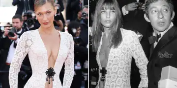 Bella Hadid në Kanë me një fustan të frymëzuar nga pamja e Jane Birkin në vitin 1969